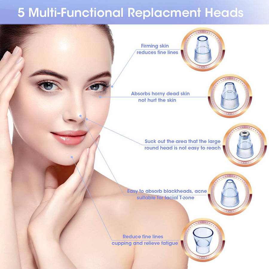Vacuum Blackhead Remover Pore Cleaner with 5 Sucker Heads -Blue