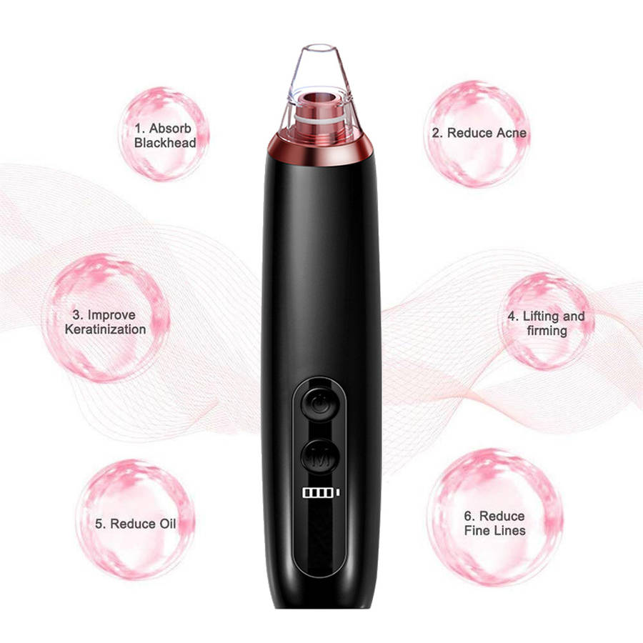 Electronic Blackhead Remover Vacuum Cleaner with 6 Sucker Heads-Black