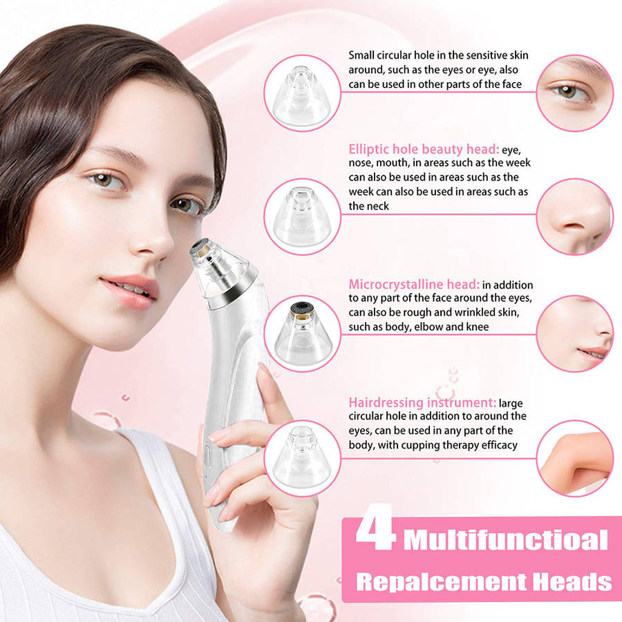 3 Levels Electronic Blackhead Remover Vacuum Cleaner with 4 Probe-White