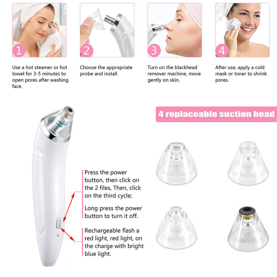 3 Levels Electronic Blackhead Remover Vacuum Cleaner with 4 Probe-White