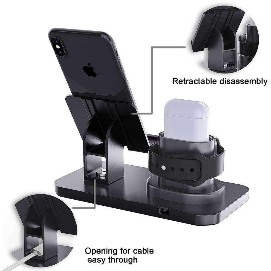 3 in 1 Charging Station for AirPods, iWatch Series & iPhone-Black