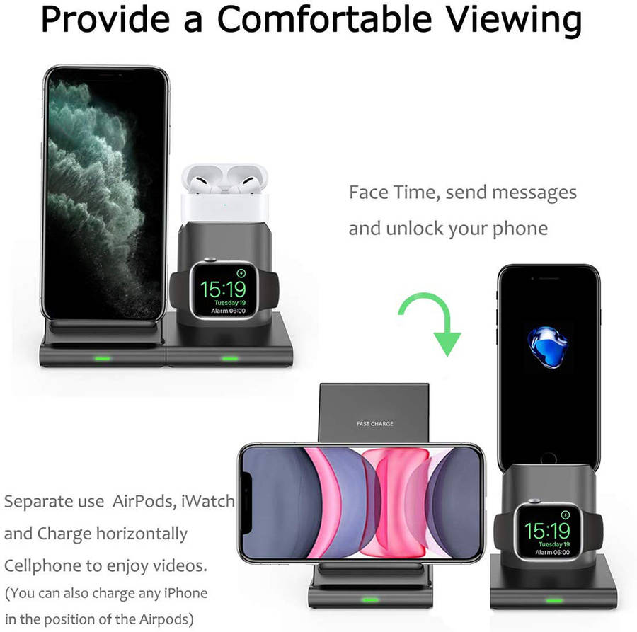 3 in 1 Magnetic Wireless Charger Stand for iWatch/Airpods Pro/iPhone 11