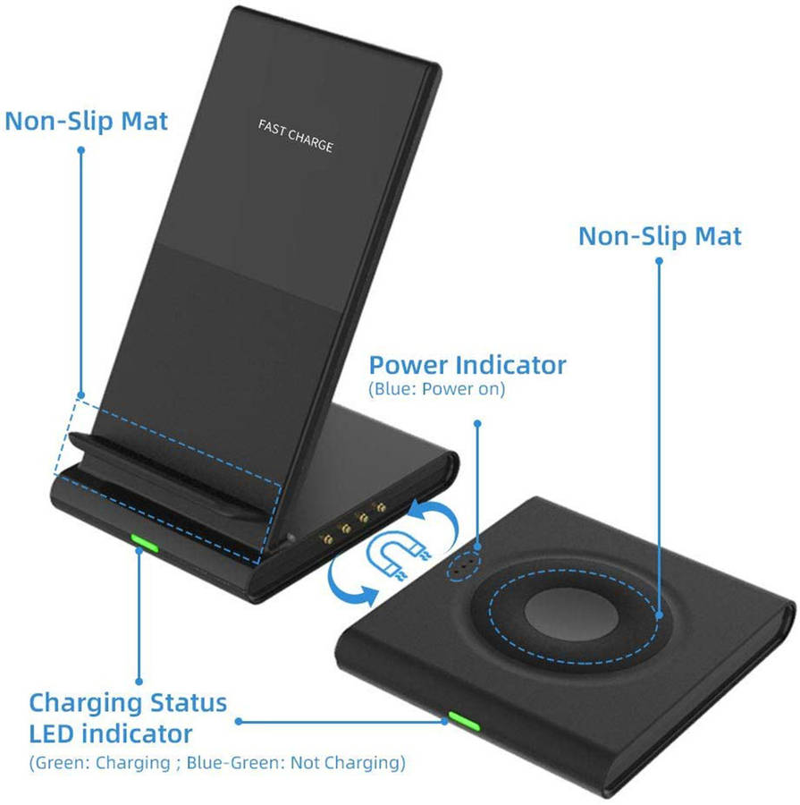 2-in-1 Wireless Charging Station Dock for iPhone 11 Pro/Airpods-Black