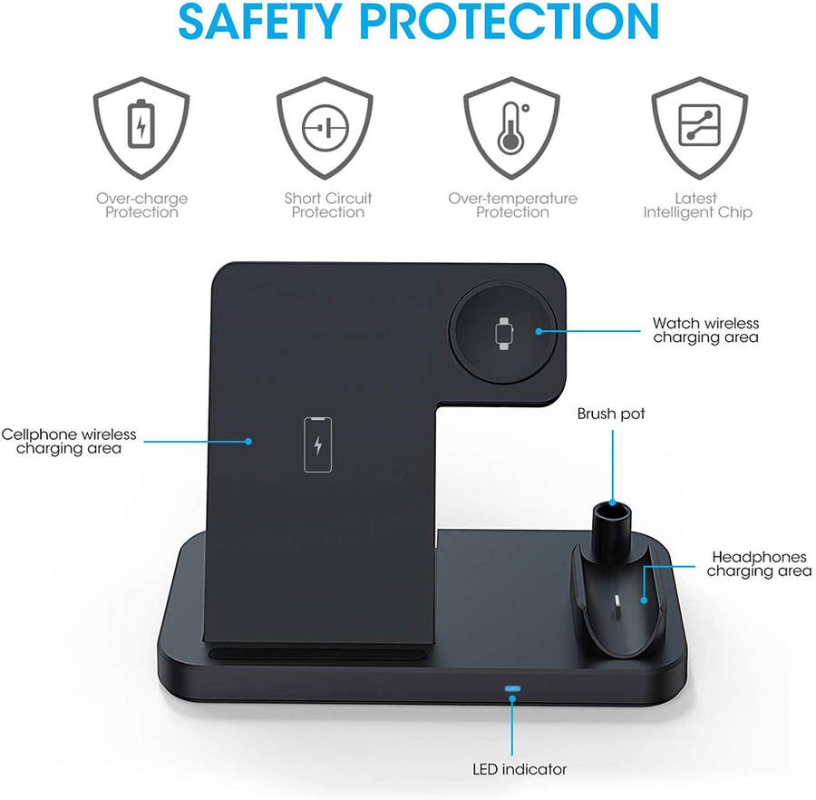 4 in 1 Fast Charging Dock for iWatch/Pencil/Airpods Pro/iPhone 11pro-Black