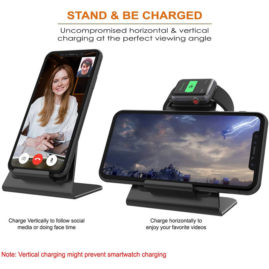 2-in-1 Wireless Charging Dock Station for iPhones & iWatches-Black