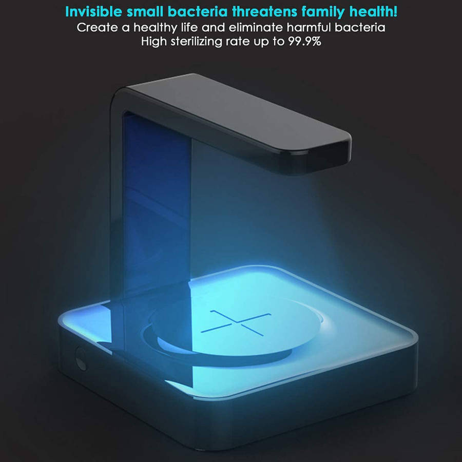 2-in-1 QI Fast Wireless Charger & UV Sanitizer Sterlizer Lamp - Black