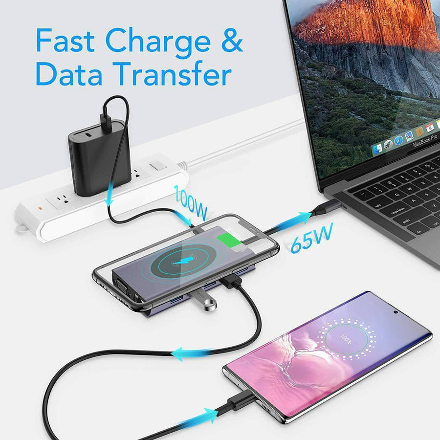14-in-1 USB-C Hub Laptop Docking Station & Wireless Charger