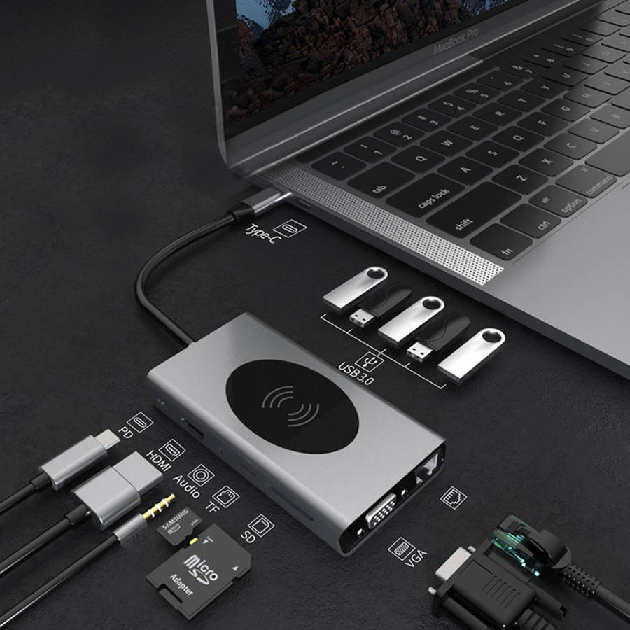 13-in-1 USB-C Hub Laptop Docking Station & Wireless Charger