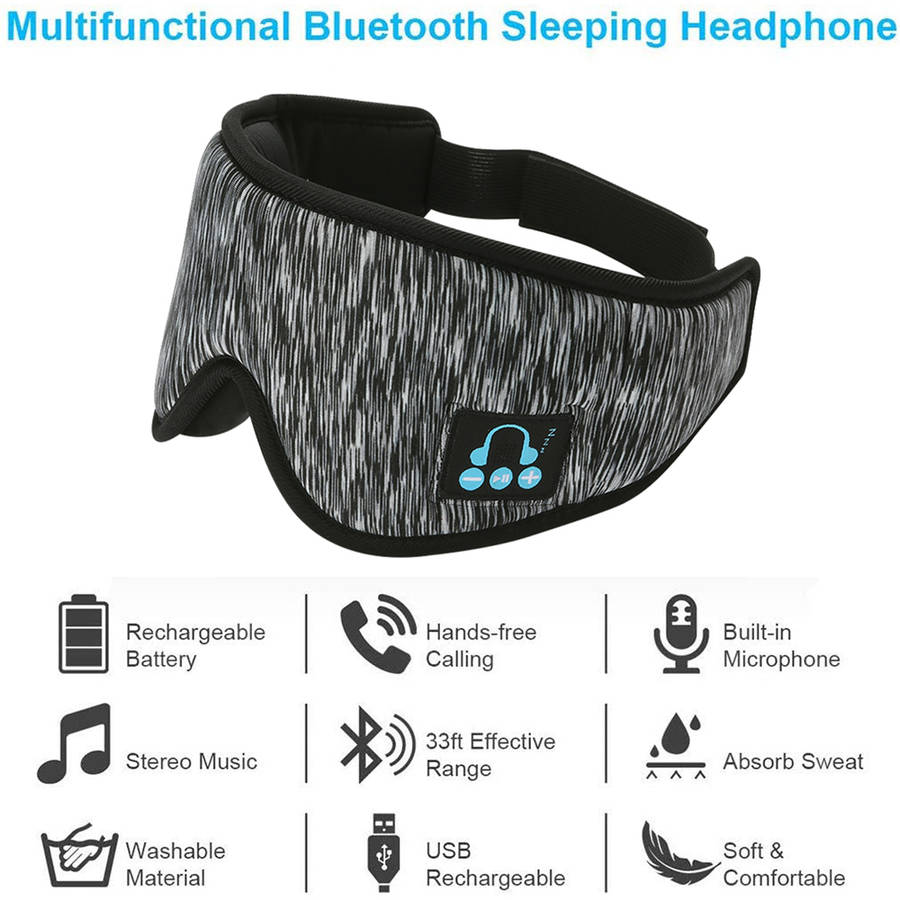 Breathable 3D Soft Cotton Sleep Eye Mask with Bluetooth Headphone - Gray