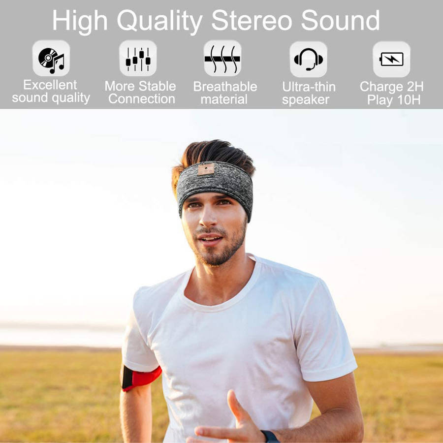 Sleep Headphones Bluetooth Headband with Ultra-Thin Stereo Speaker - Gray