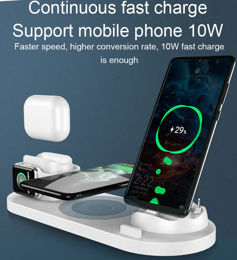 6 in 1 Rotatable Wireless Charger Station - White