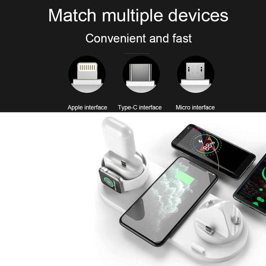 6 in 1 Rotatable Wireless Charger Station - White