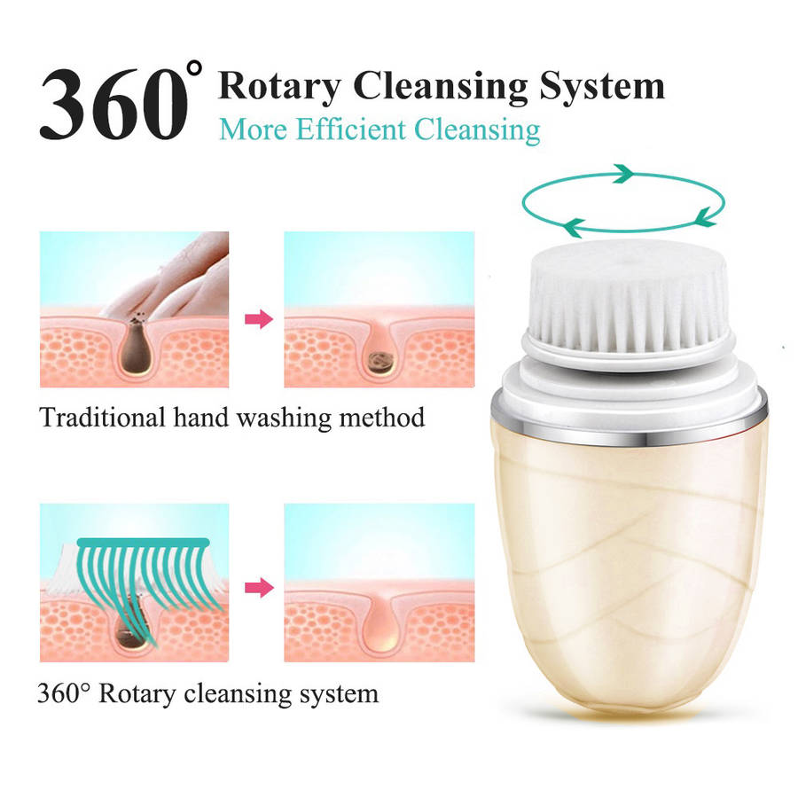 360° Rotary 3 In 1 Electric Soft Facial Cleansing Brush - Gold