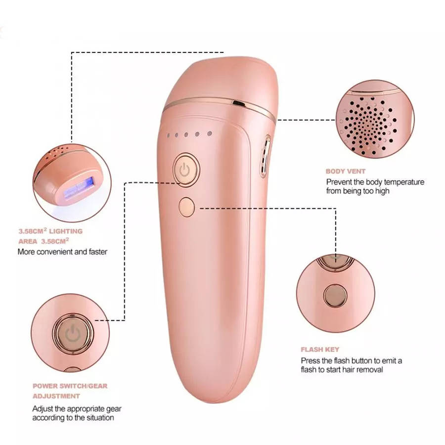 Professional 600,000 Flashes Painless IPL Hair Remover Machine - Pink