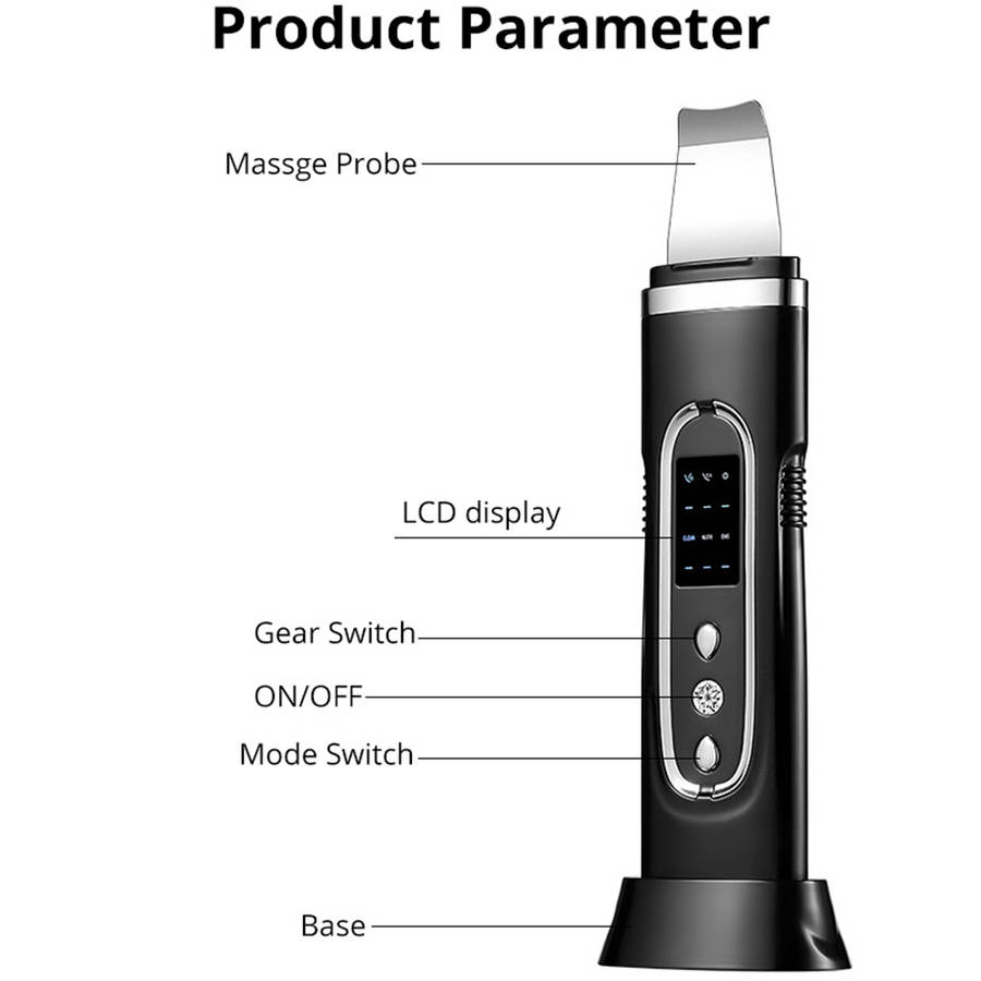 Ultrasonic Deep Face Cleaning Machine Skin Scrubber Shovel - Black