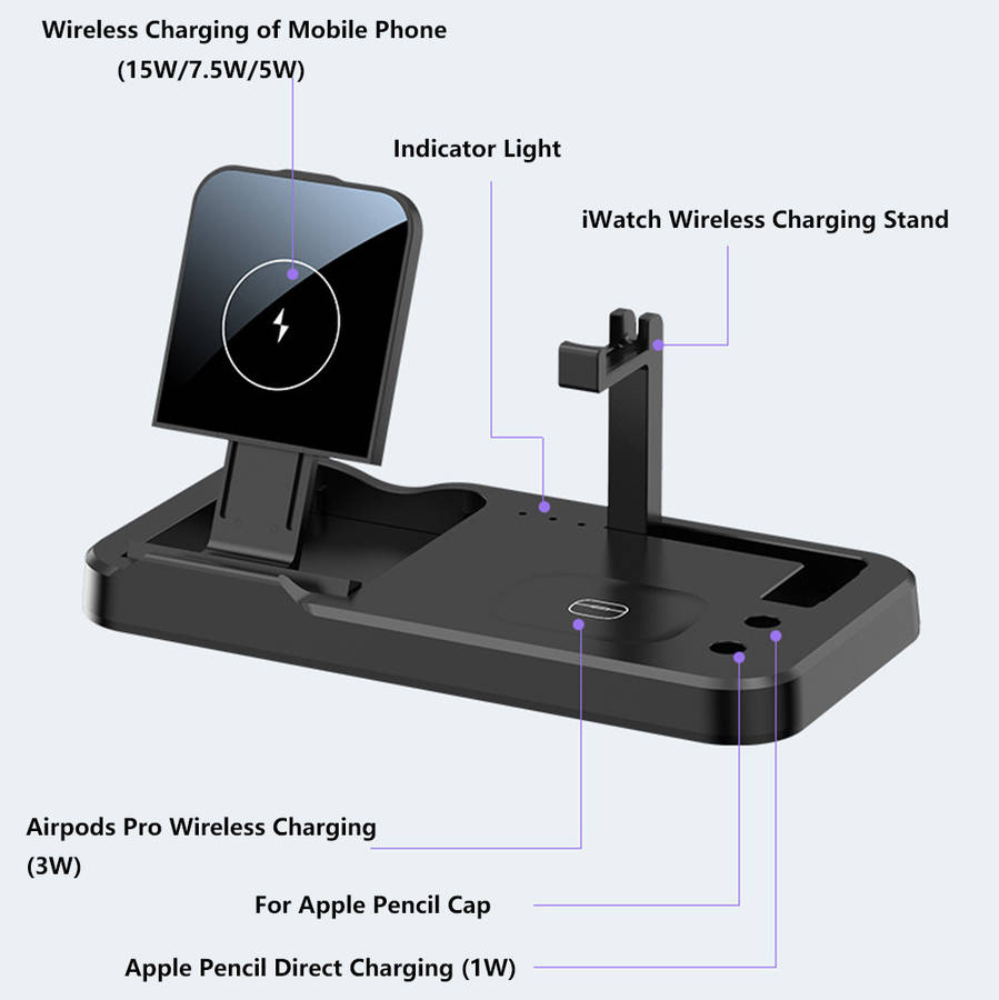 4-in-1 Foldable Wireless Charger Station Phone Holder