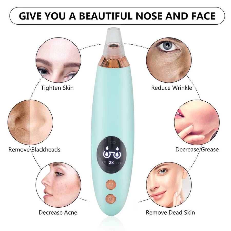 Electric Blackhead Vacuum Suction Machine with 6 Replaceable Heads - Green