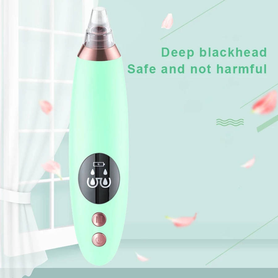 Electric Blackhead Vacuum Suction Machine with 6 Replaceable Heads - Green