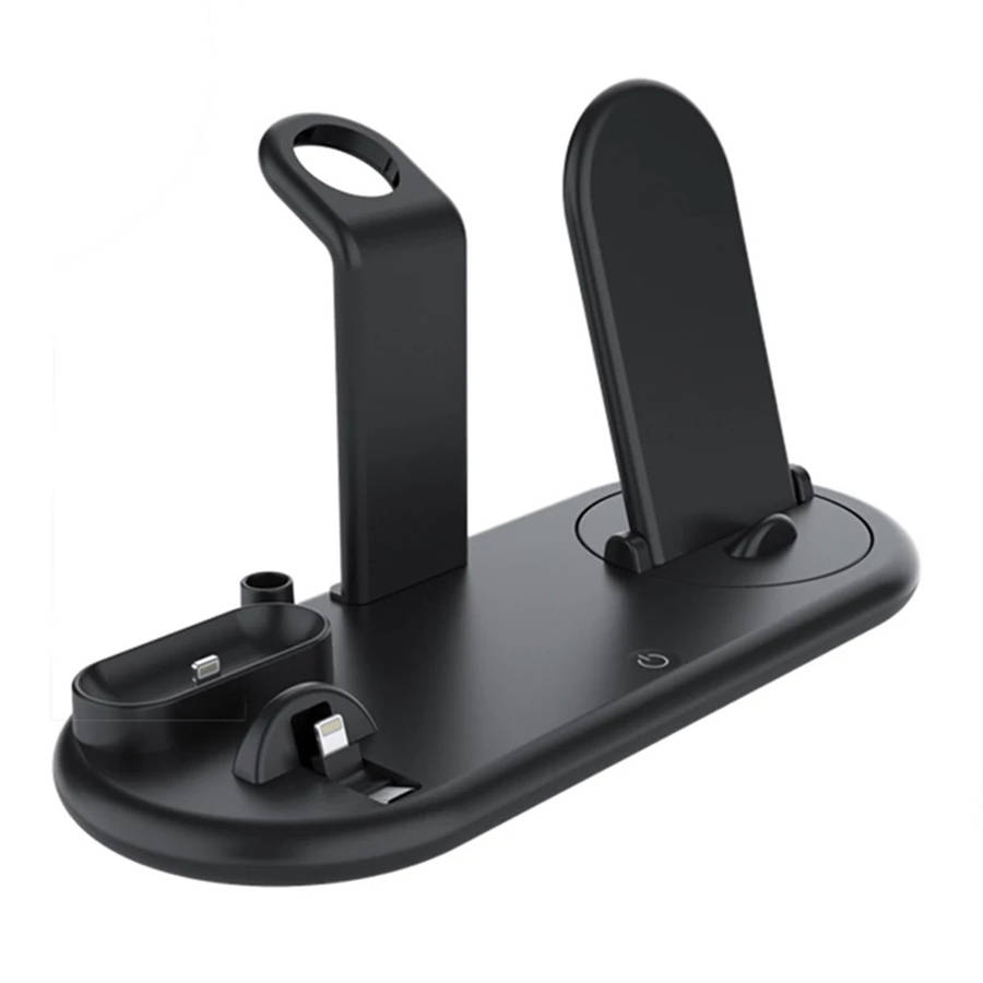 Mutifunction 7 in 1 Rotatable Wireless Charger Stand with Nightlamp Black