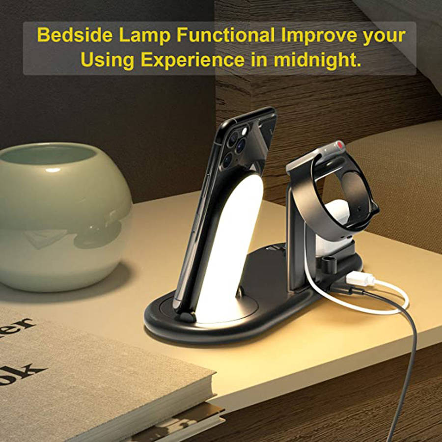 Mutifunction 7 in 1 Rotatable Wireless Charger Stand with Nightlamp Black