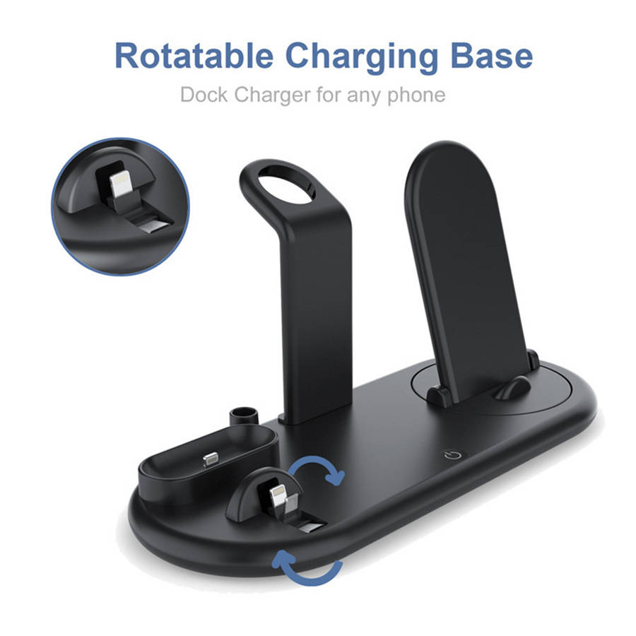 Mutifunction 7 in 1 Rotatable Wireless Charger Stand with Nightlamp Black