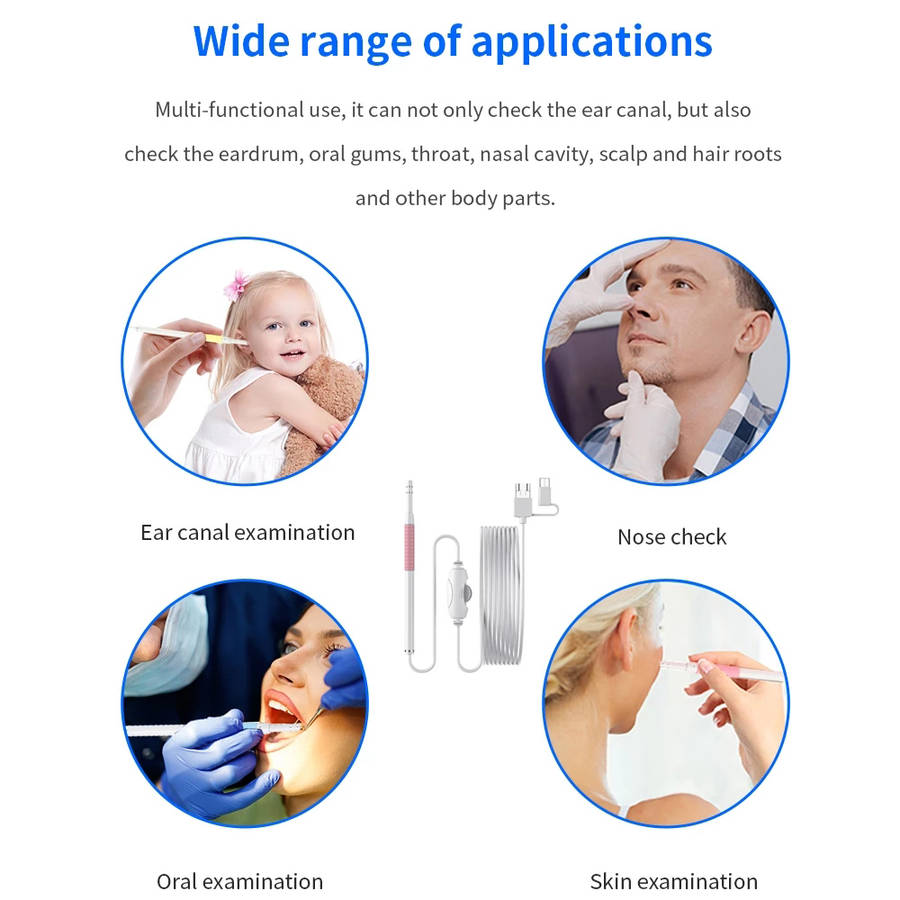 5.5mm 3-in-1 Visual Earpick With LED Camera Endoscope - Pink