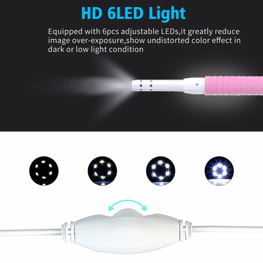 5.5mm 3-in-1 Visual Earpick With LED Camera Endoscope - Pink