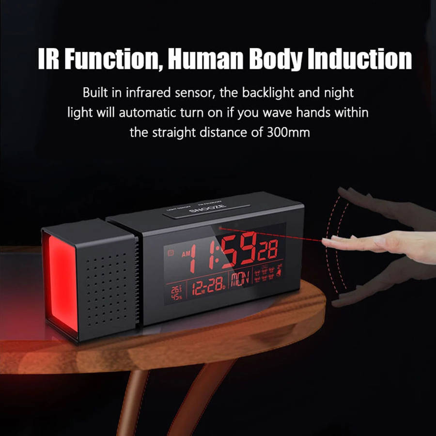 Digital Alarm Clock with 7 Color Night Light Humidity IR Function FM Radio