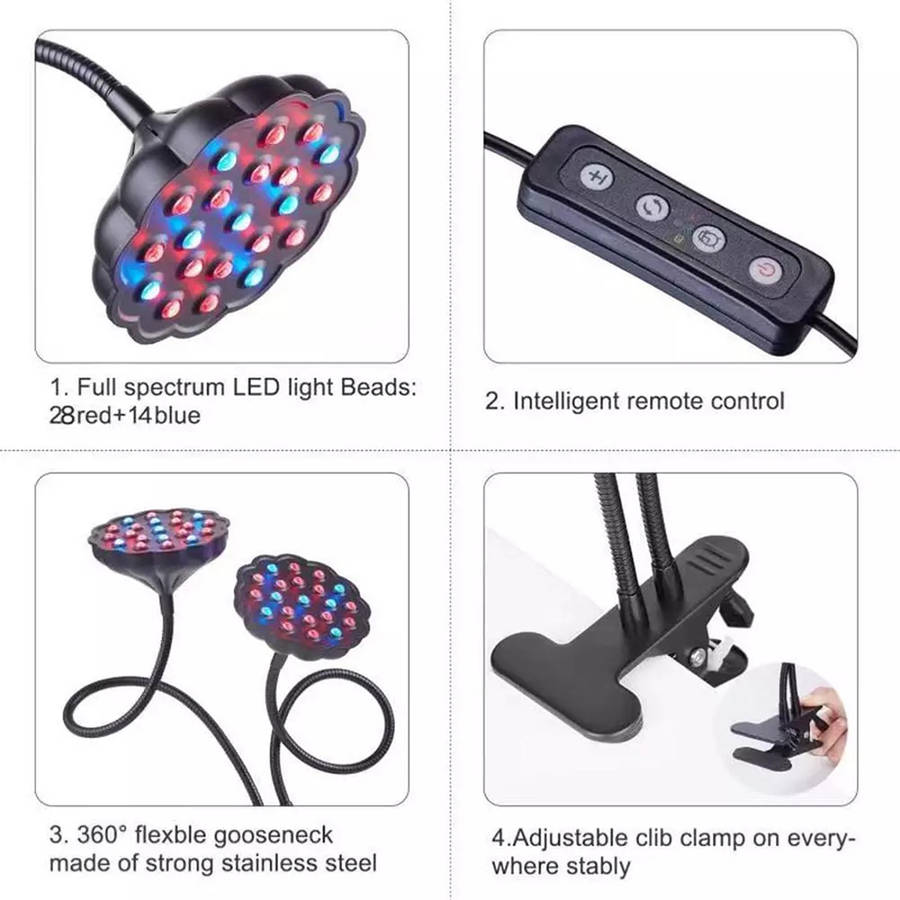 40W Lotus Double Head Clip LED Full Spectrum Growth Light