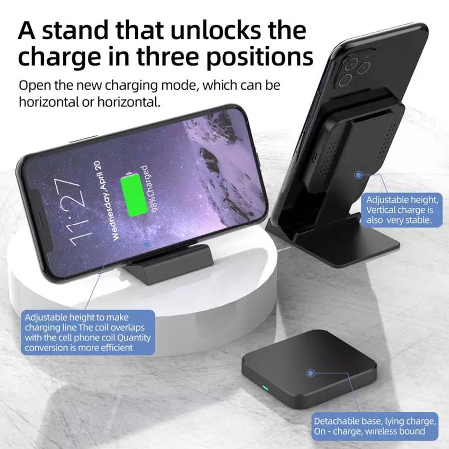 15W Folding Wireless Charger Phone Holder For IPhone 12 Pro & Airpods Pro