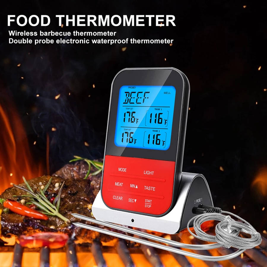 Digital Kitchen Cooking Thermometer with Large LCD & Dual Probe