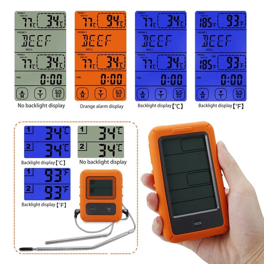 Dual Probe Wireless Digital BBQ Thermometer With Timer & Touch Screen