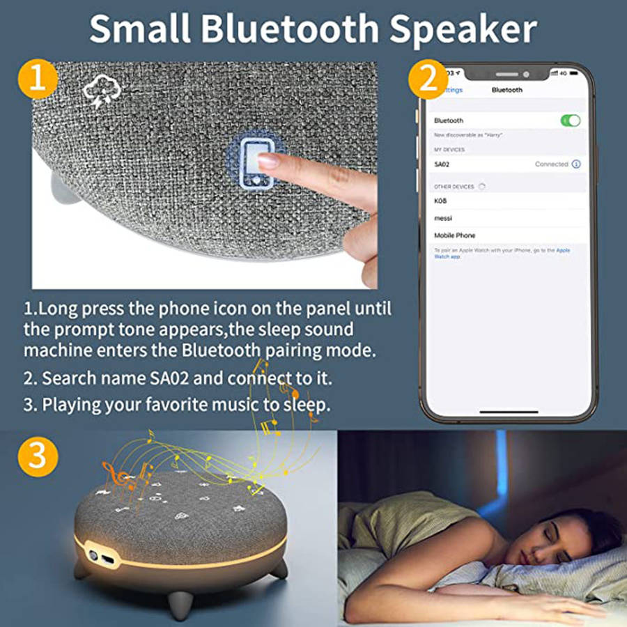 7 Soothing Sound White Noise Machine with Bluetooth Speaker & RGB Light