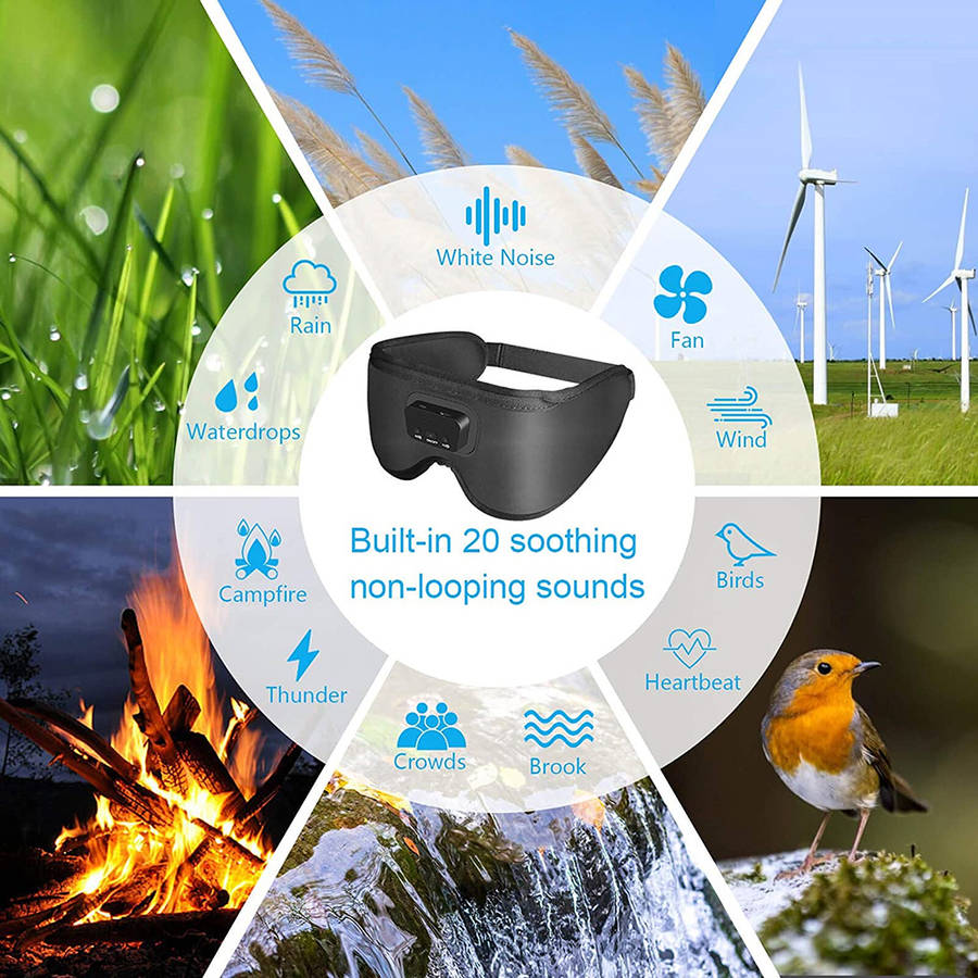 3D Music Eye Mask with 20 Soothing White Noise Sounds for Sleeping Travel
