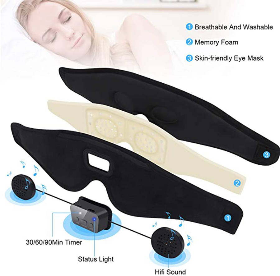 3D Music Eye Mask with 20 Soothing White Noise Sounds for Sleeping Travel
