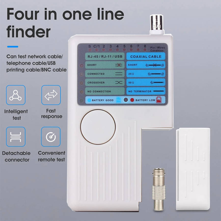 4-in-1 Remote Network Cable Tester for RL-45 RJ-11 USB BNC LAN Cable