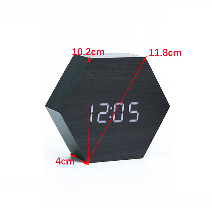 Portable Hexagon Wooden Shape Digital Desk Alarm Clock