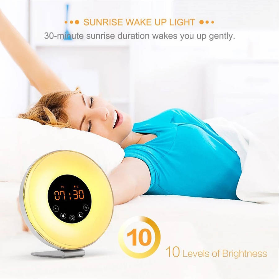 Wake Up Light With Sunrise Sunset Simulation FM Radio Snooze Alarm Clock