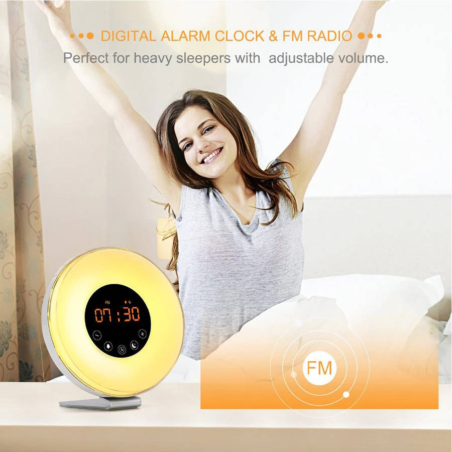 Wake Up Light With Sunrise Sunset Simulation FM Radio Snooze Alarm Clock