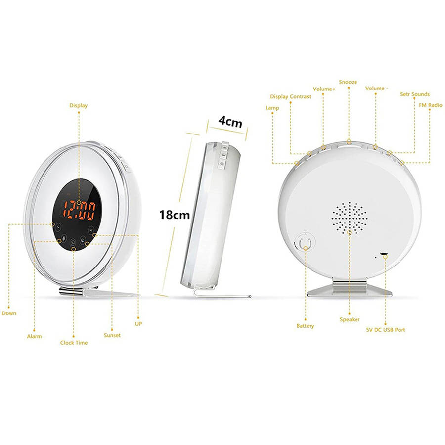 Wake Up Light With Sunrise Sunset Simulation FM Radio Snooze Alarm Clock