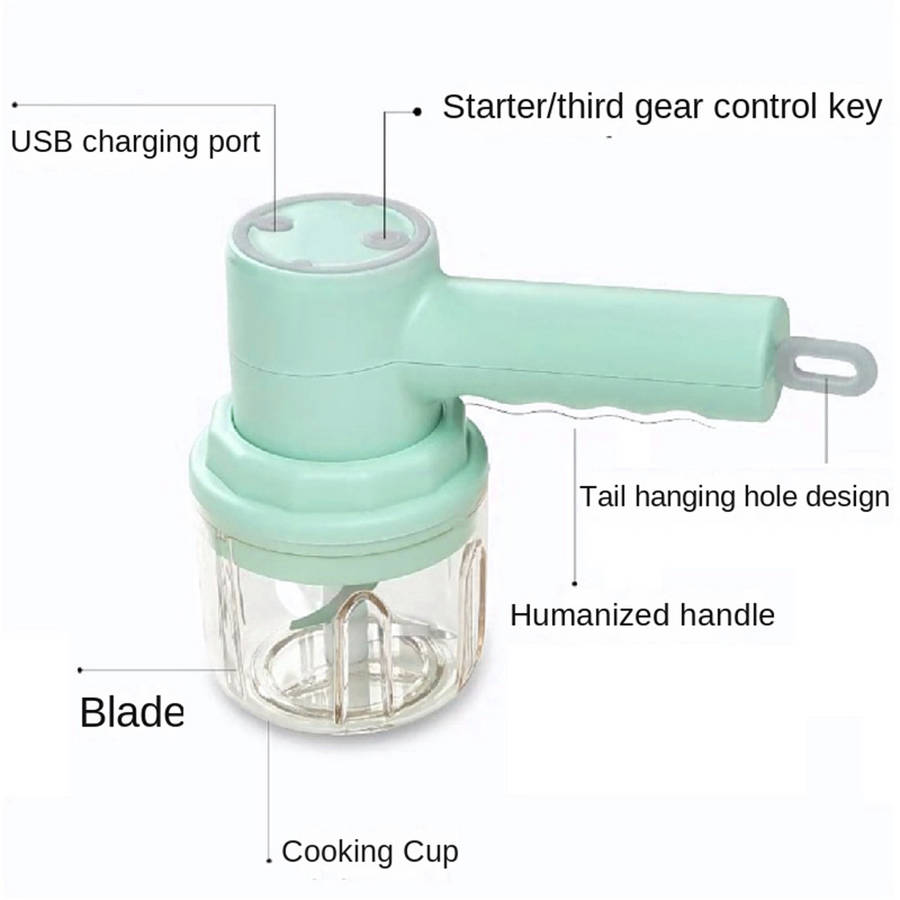 3 In 1 USB Electric Blender Handheld Garlic Chopper Meat Grinder - Green
