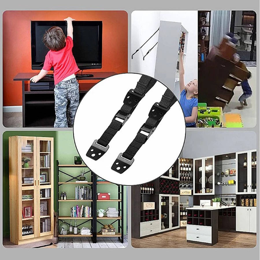2 Pieces Anti-Tip Furniture & TV Straps Set for Child Safety Baby Proofing