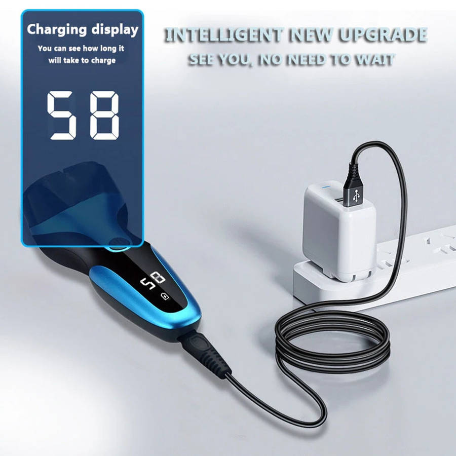 USB Charging Electric Shaver Beard Trimmer With LCD Display for Men - Blue