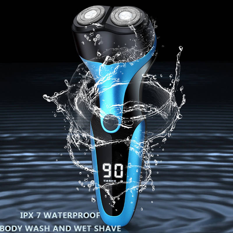 USB Charging Electric Shaver Beard Trimmer With LCD Display for Men - Blue