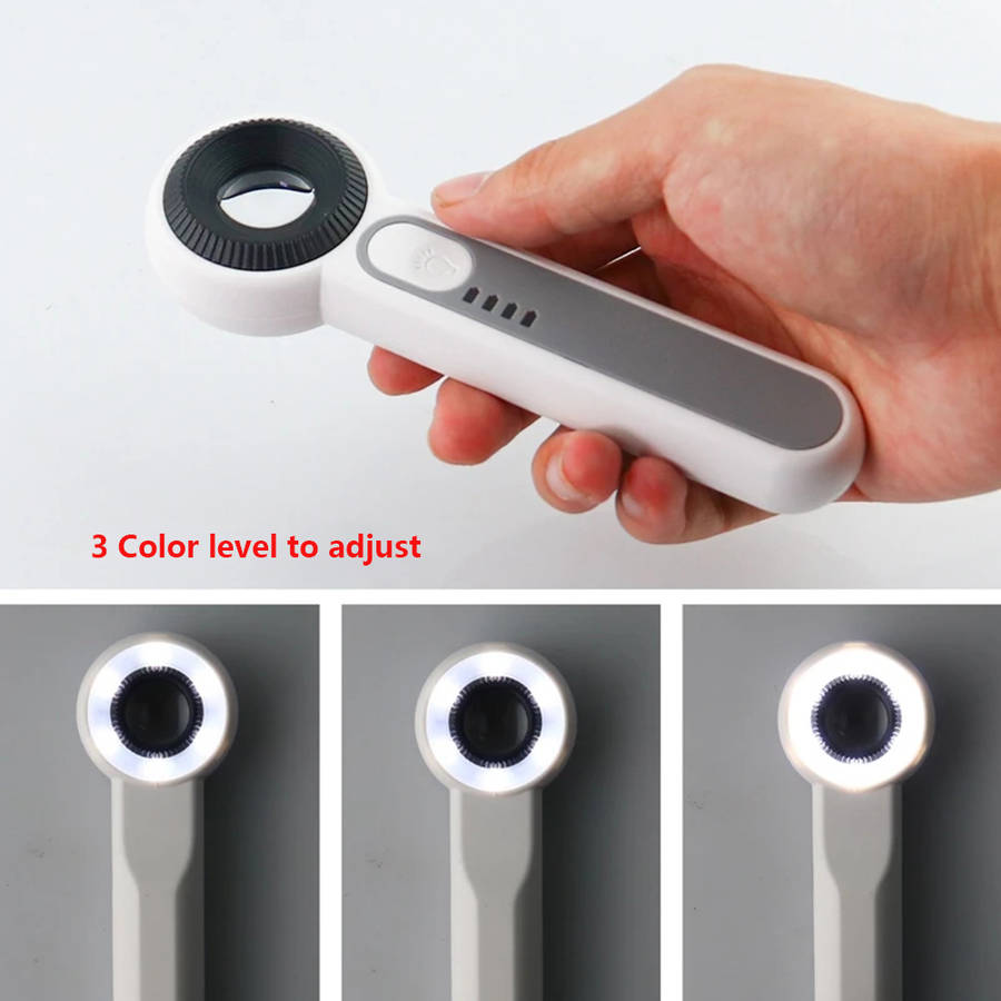 3 Light Levels Touch Switch 30X Handheld Magnifying Glass with 6 LED