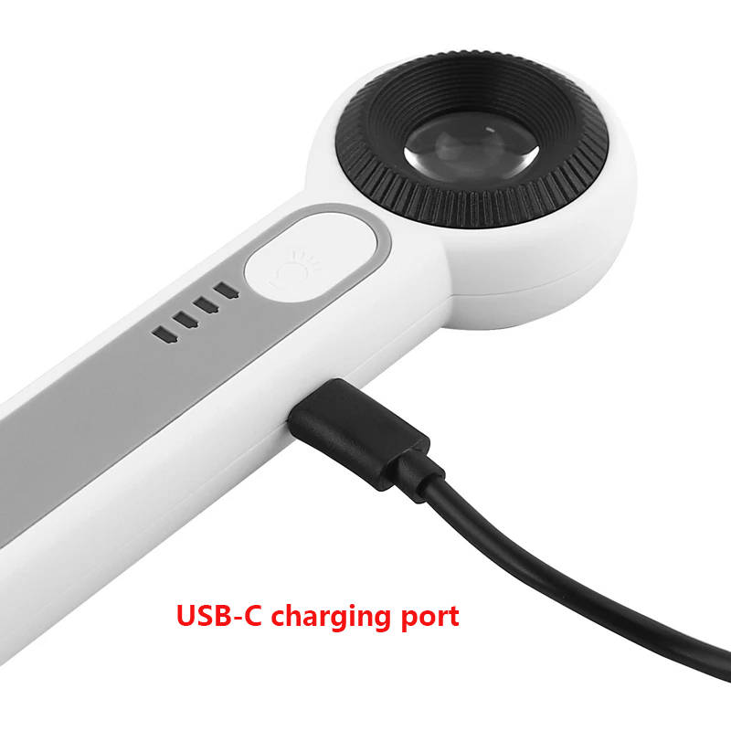 3 Light Levels Touch Switch 30X Handheld Magnifying Glass with 6 LED