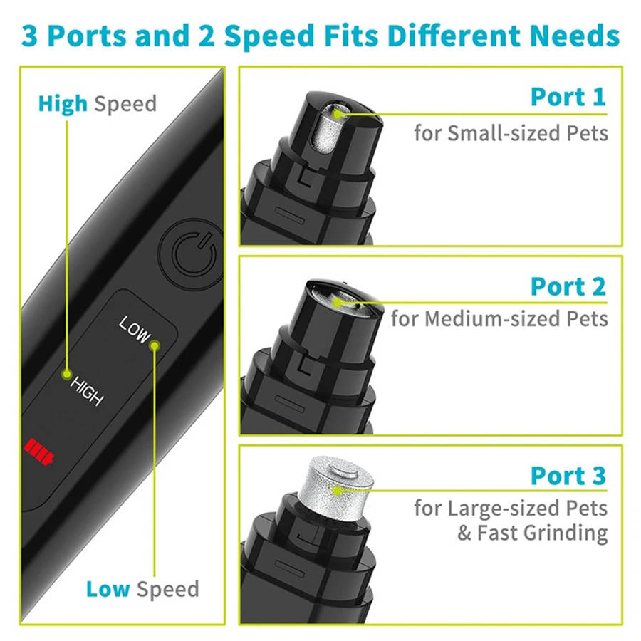 2 Speeds Electric Pet Nail Grinder for Dog Cat Claw Grooming - Black