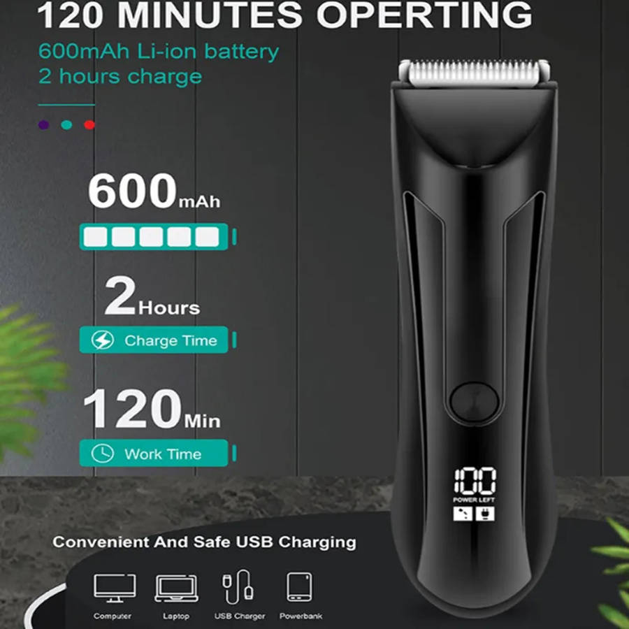 Professional Electric Body Hair Trimmer Shaver with 4 Guide Combs for Men