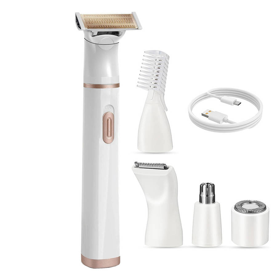 Portable 5-in-1 Women's Electric Razor Set for Body Eyebrow Nose Underarm