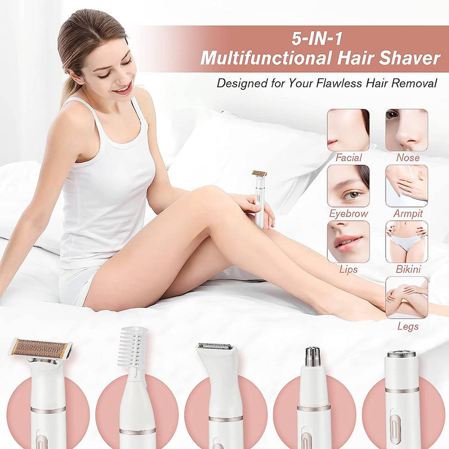 Portable 5-in-1 Women's Electric Razor Set for Body Eyebrow Nose Underarm